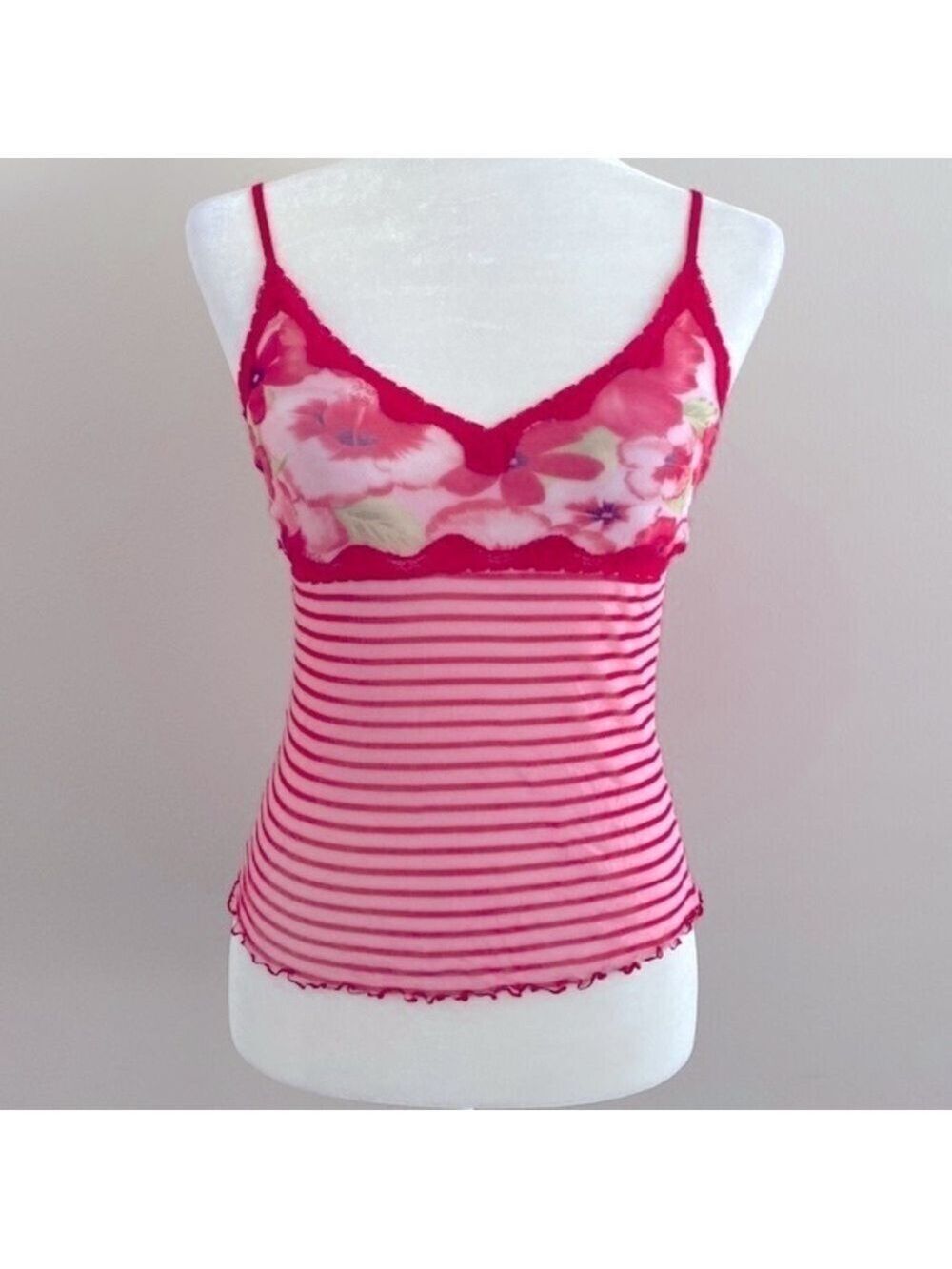 Rare Vintage Y2K Victoria’s Secret rare poppies & stripes micro mesh cami top